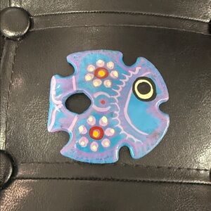 Mexico Talavera Sand Dollar Blue & Lavender Hand Painted Floral Mexican Fish